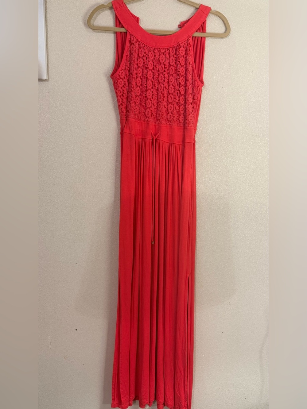 Calvin Klein Coral Lace-Top Sleeveless Maxi Dress